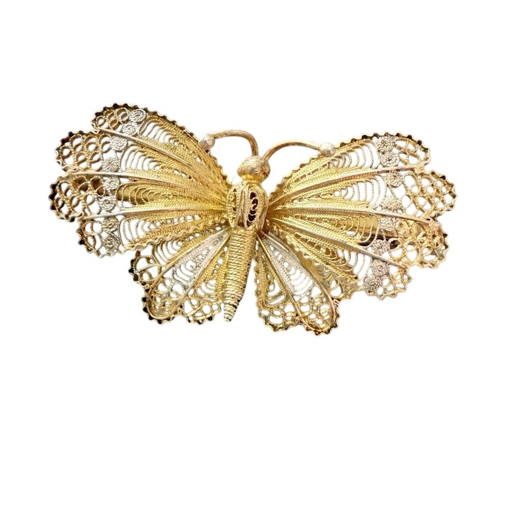 Merlo Sebastiano Silver Filigree Butterfly 800 Sterling Silver Brooch VINTAGE